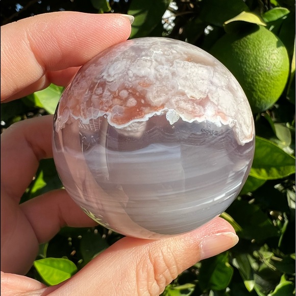 Flower Agate Sphere With Banding - Picture 3 of 10